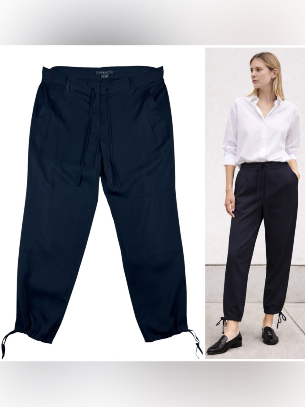 Theory Renee Silk Drawstring Ankle Tie Joggers Size 4 Quiet Luxury Minimalist
